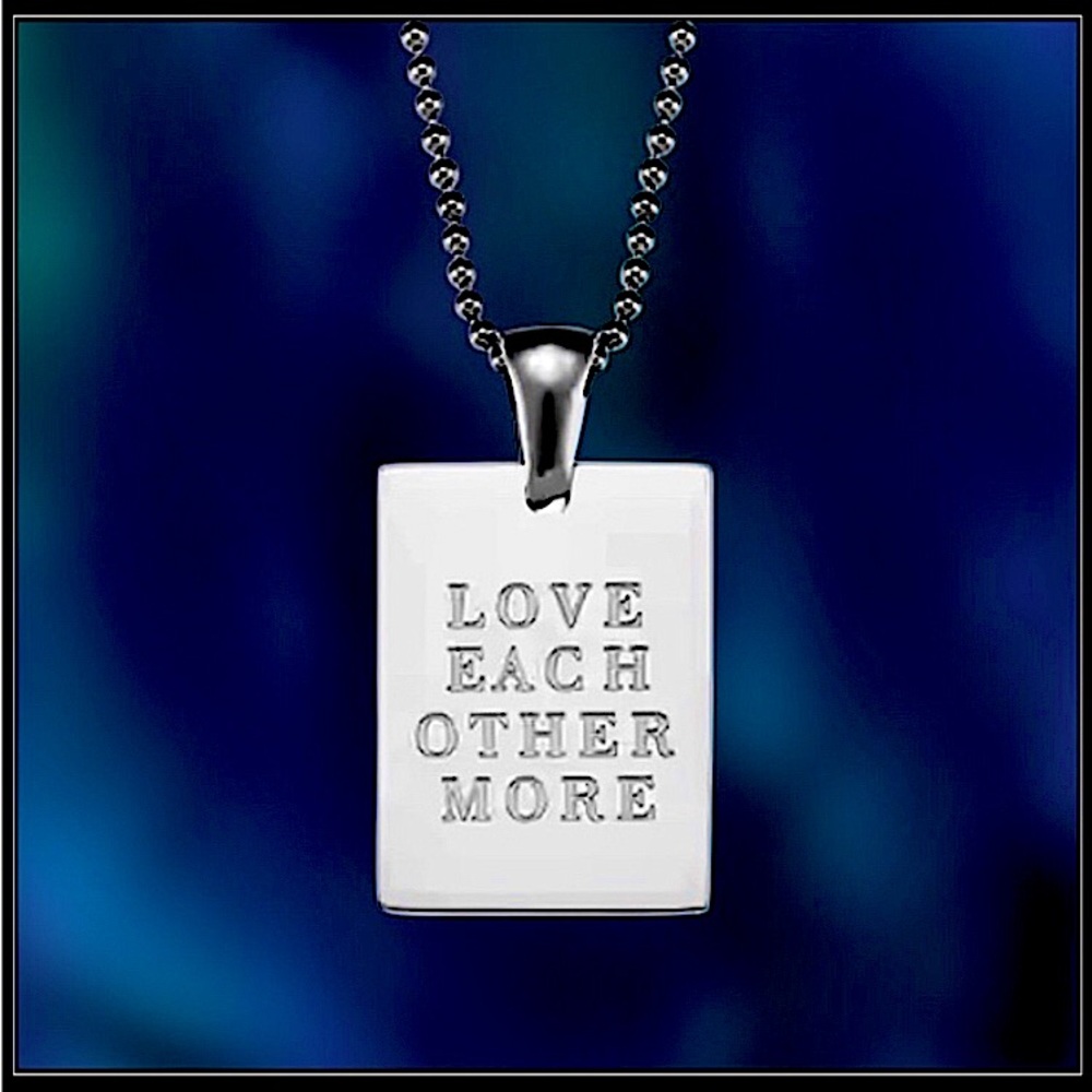 NEW LASERCUT "LOVE EACH OTHER MORE" BAR NECKLACE 18k GOLD